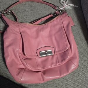 Coach Pink Leather Shoulder Bag with Front Flap